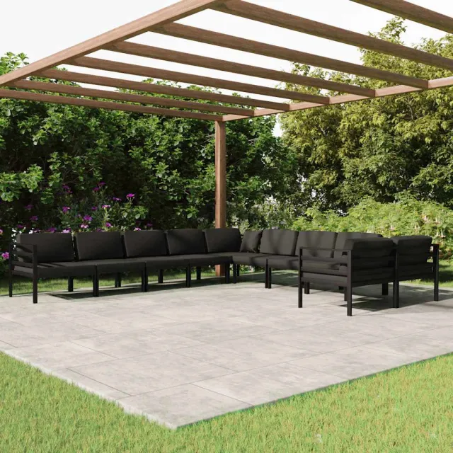 vidaXL 10-delige Loungeset met kussens aluminium antracietkleurig, foto 2