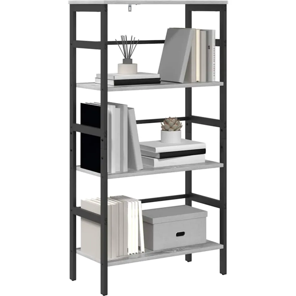 vidaXL Boekenkast 3-laags 60 x 29,5 x 115 cm Bewerkt hout Grijs Sonoma