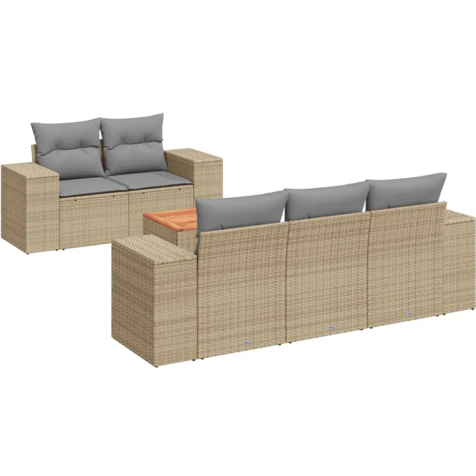 vidaXL 6-delige Loungeset met kussens poly rattan beige, foto 3