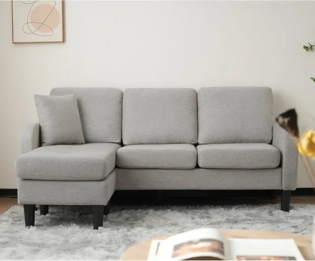 Zubaliya 3-zits hoekbank - 166 x 118 x 77 cm - met schuimvulling - modulair samen te stellen - met stevig frame - voor de woonkamer - Grijs