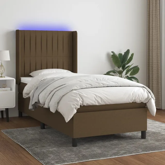 vidaXL Boxspring met matras en LED stof donkerbruin 80x200 cm bruin