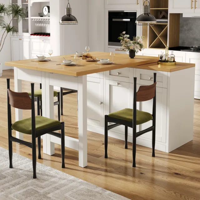 MODENUIT Bartafel – Uitschuifbaar Met Opbergruimte En Lade – 120-200 cm – MDF – Wit – Voor Keuken En Eetruimte