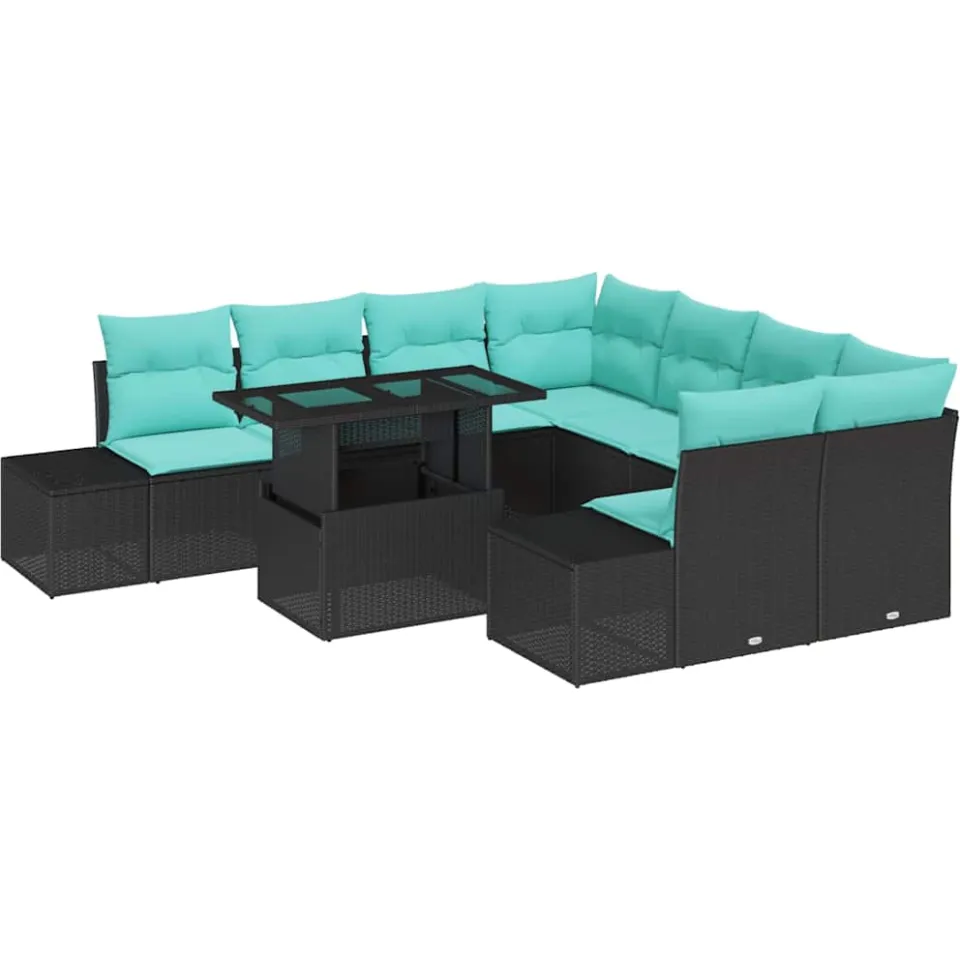 vidaXL Tuin Sofa Set 9 st Zwart poly rattan