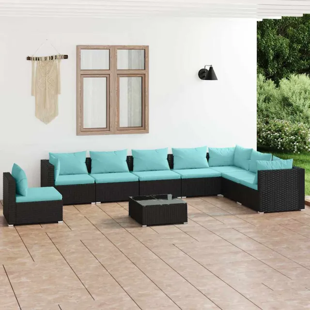 vidaXL 9-delige Loungeset met kussens poly rattan zwart, foto 2