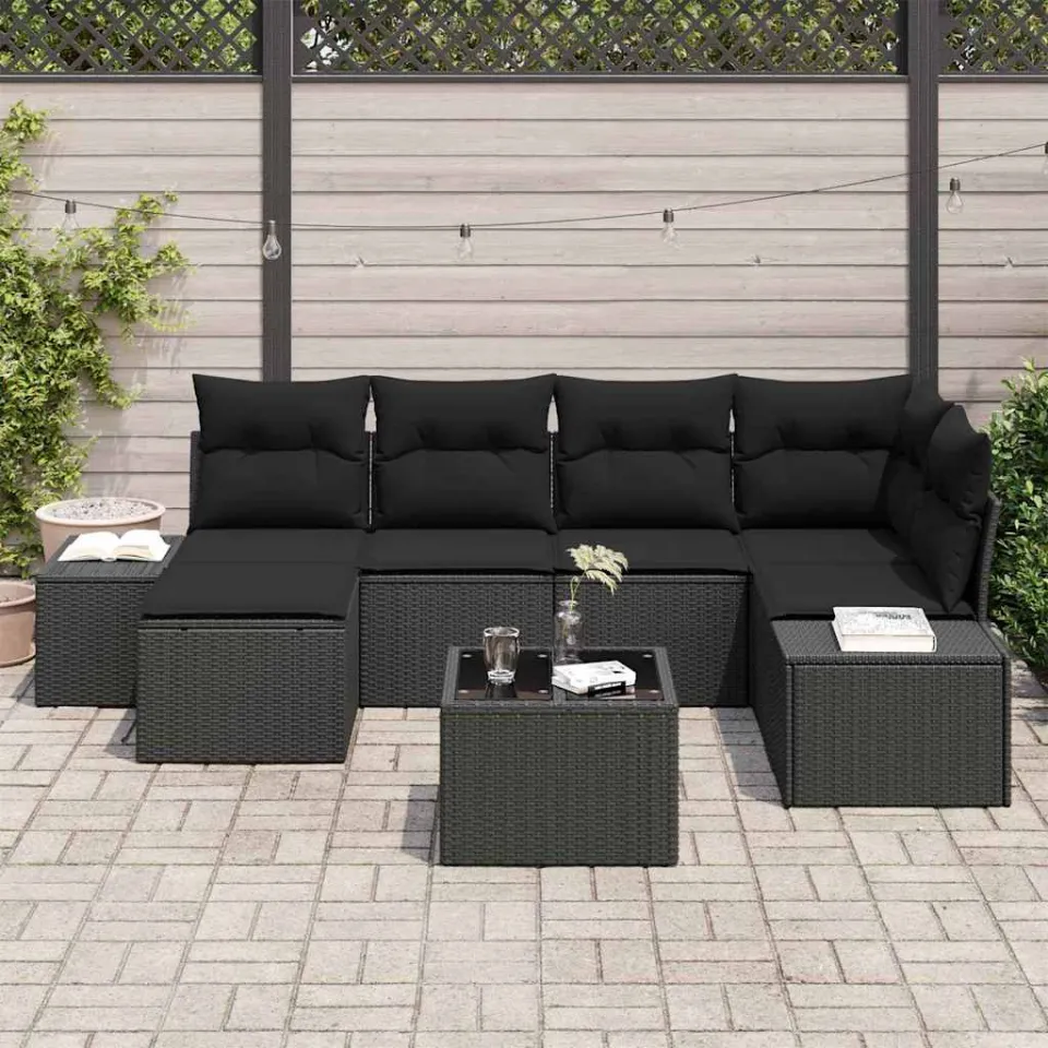 vidaXL Tuin Sofa Set 7 st Zwart poly rattan, foto 2