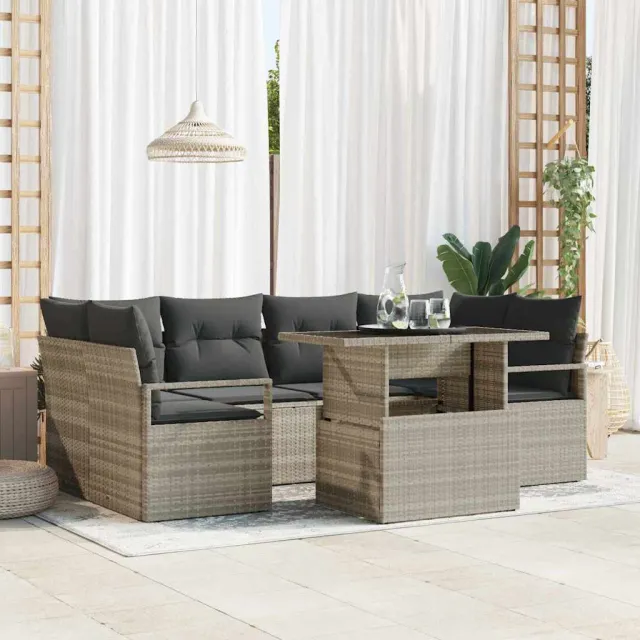 vidaXL Tuin Sofa Set 7 st 6-zits Lichtgrijs poly rattan