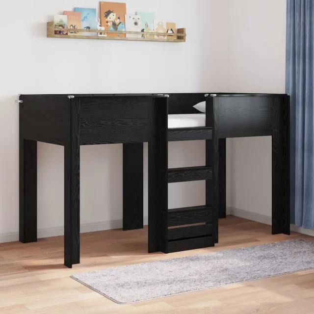 vidaXL Bunk Bed voor Kinderen Zwart Eiken 75 x 190 cm Bewerkt hout