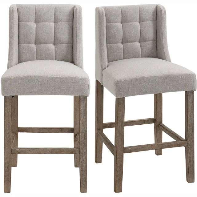 Clruro Barkrukken - 47x50x101 cm - 2 Stuks Knopstiksel - Voetsteun - Polyester/Hout - Grijs/Naturel Beige