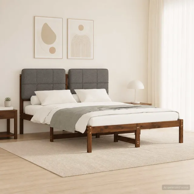 vidaXL Bedframe met gestoffeerd hoofdbord Donkerbruin en lichtgrijs