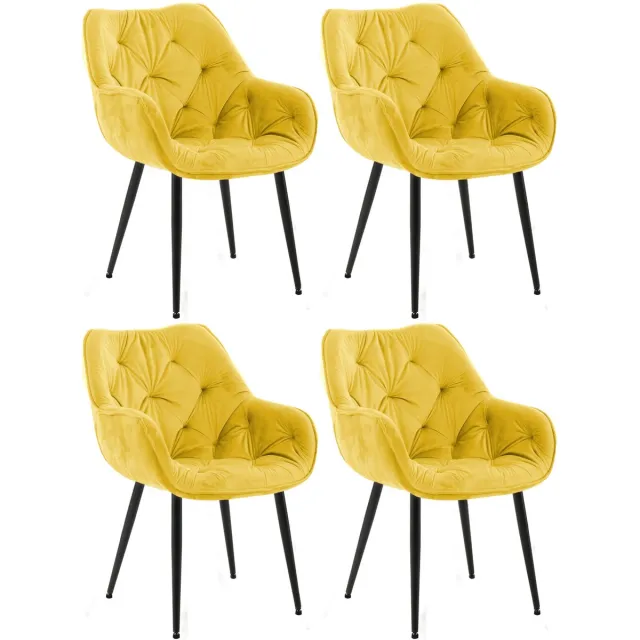 CLP Tanna Set van 4 eetkamerstoelen - Met armleuning - Velvet - Fluweel/geel