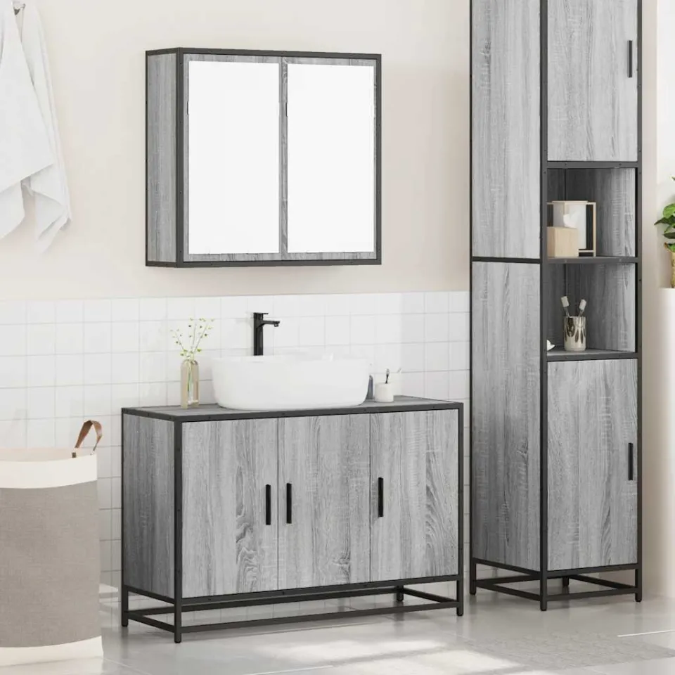 vidaXL 2-delige Badkamermeubelset bewerkt hout grijs sonoma eikenkleur, foto 3