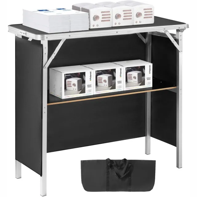 Sellino Opvouwbare bartafel - Met Opbergplank - Presentatietafel - Draagbare balie - Event tafel - Zwart - Belastbaar tot 50Kg