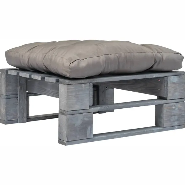 vidaXL Tuinhocker met grijs kussen pallet hout grijs