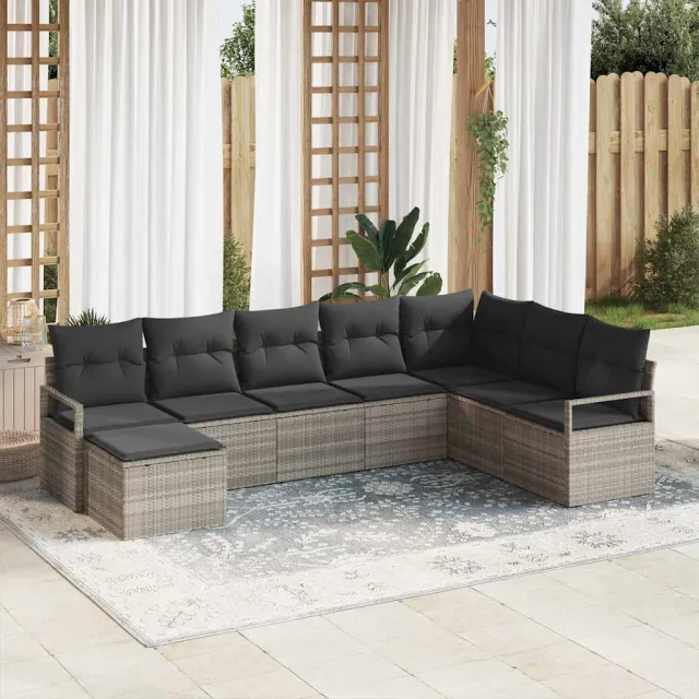 vidaXL Bankstel 8 st Lichtgrijs poly rattan, foto 2