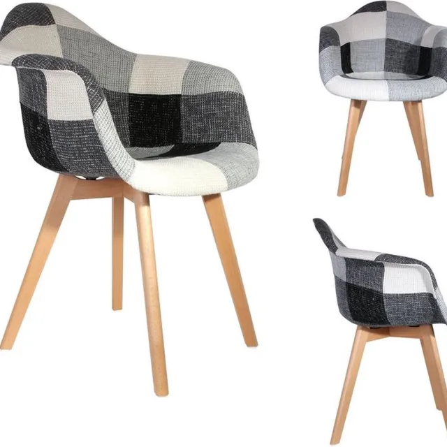HOME DECO FACTORY 4goodz Malmo Patchwork Eetkamerstoelen 2 stuks Armleuning - Grijs