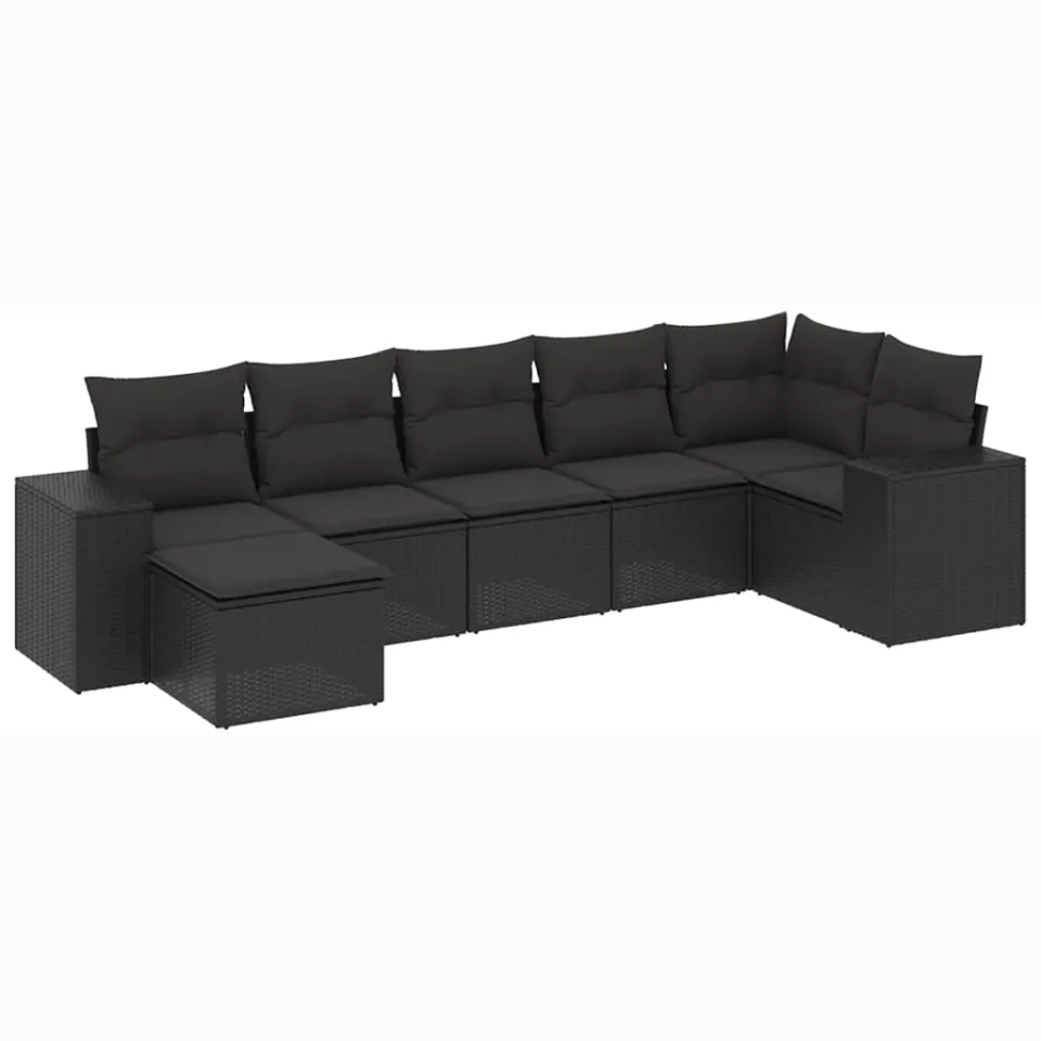 vidaXL 7-delige Loungeset met kussens poly rattan zwart, foto 3