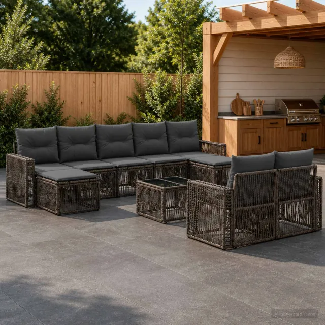 vidaXL Tuinbankenset 10 st 9-zits Grijs en Donkergrijs poly rattan, foto 2