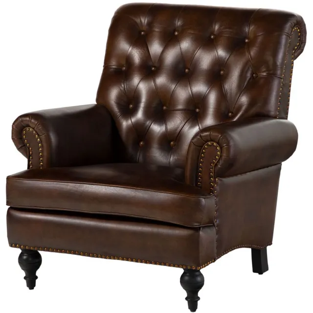 MASSIVMOEBEL24 .DE zetel CHESTERFIELD #105 bruin echt leer 84 x 94 x 84 cm