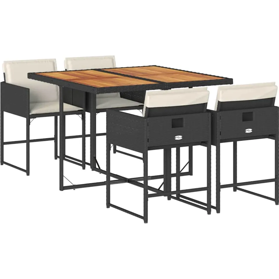 vidaXL 5-delige Tuinset met kussens poly rattan zwart, foto 3