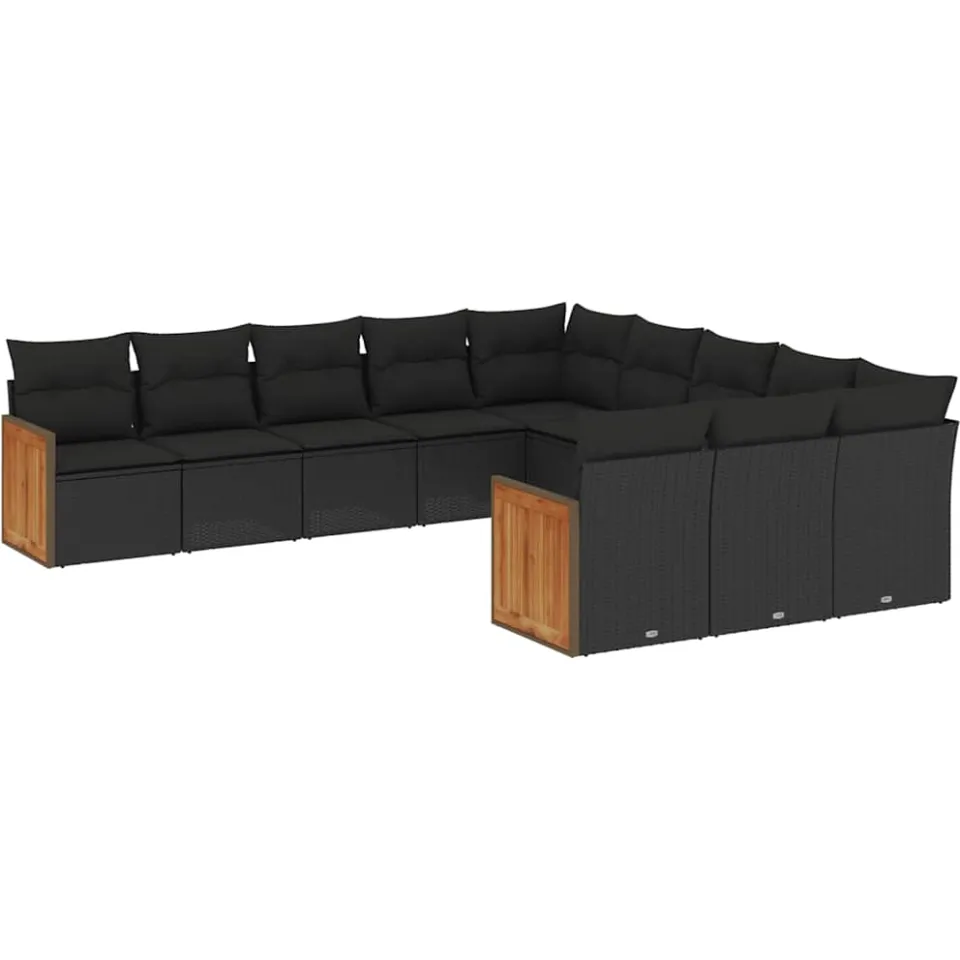 vidaXL 11-delige Loungeset met kussens poly rattan zwart, foto 3