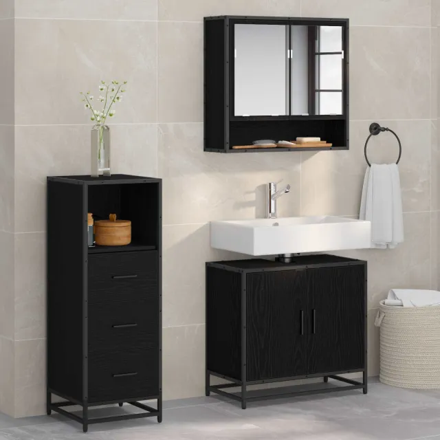 vidaXL Badkamermeubelset 3 st Zwart Eiken 65 x 33 x 60 cm Bewerkt hout, foto 2