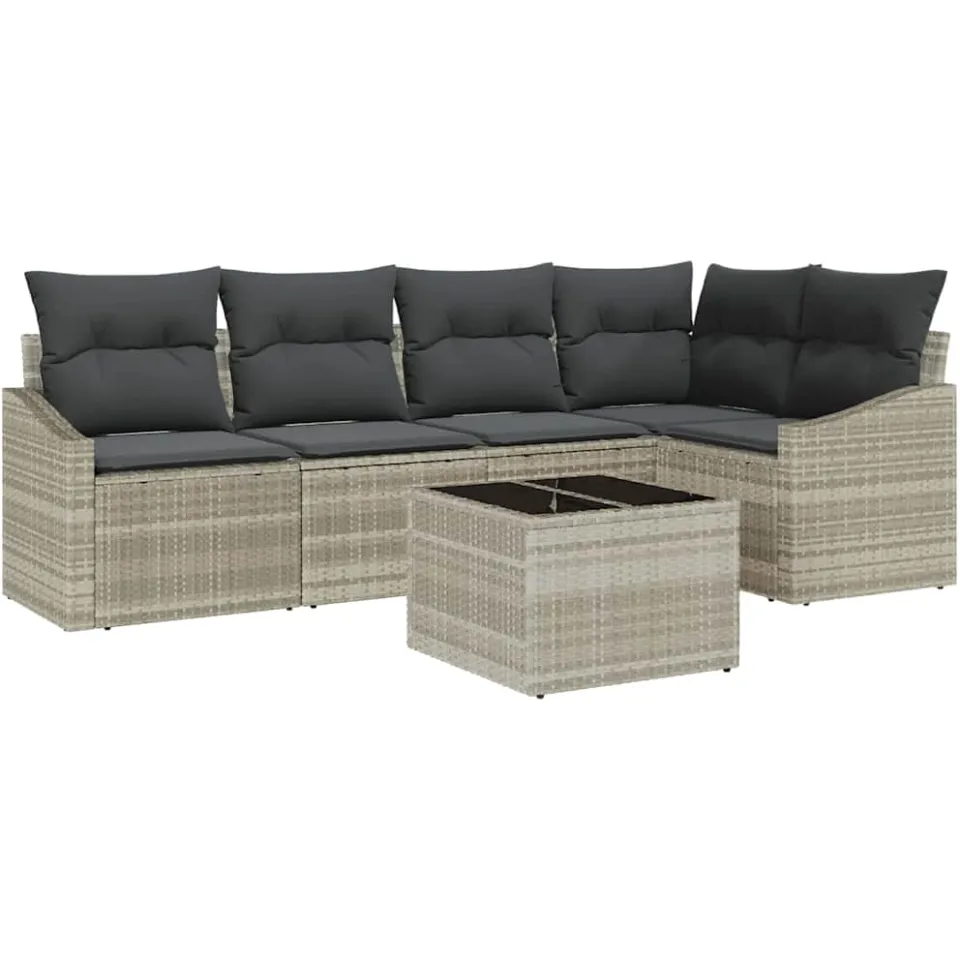 vidaXL Tuinbankenset 6 st Lichtgrijs poly rattan, foto 4