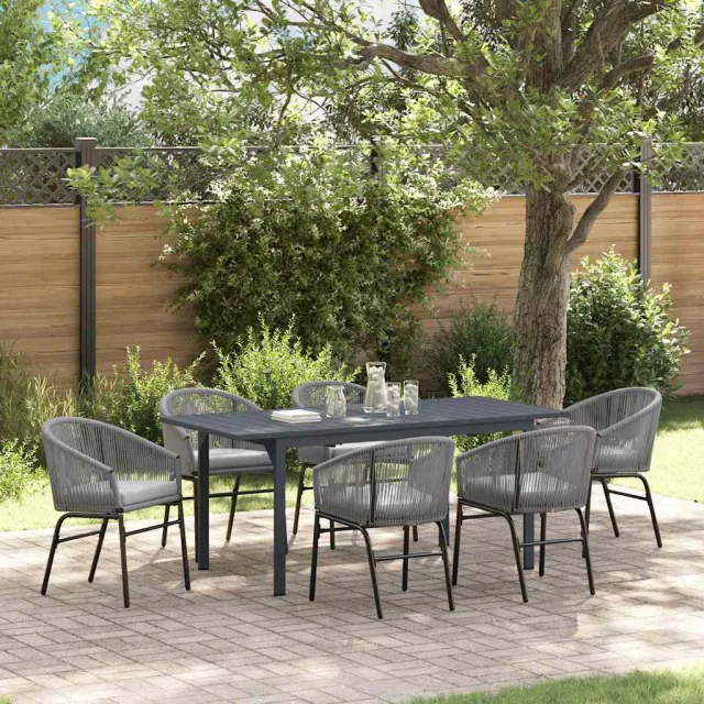 vidaXL Tuin eettafelset 7 st Grijs poly rattan