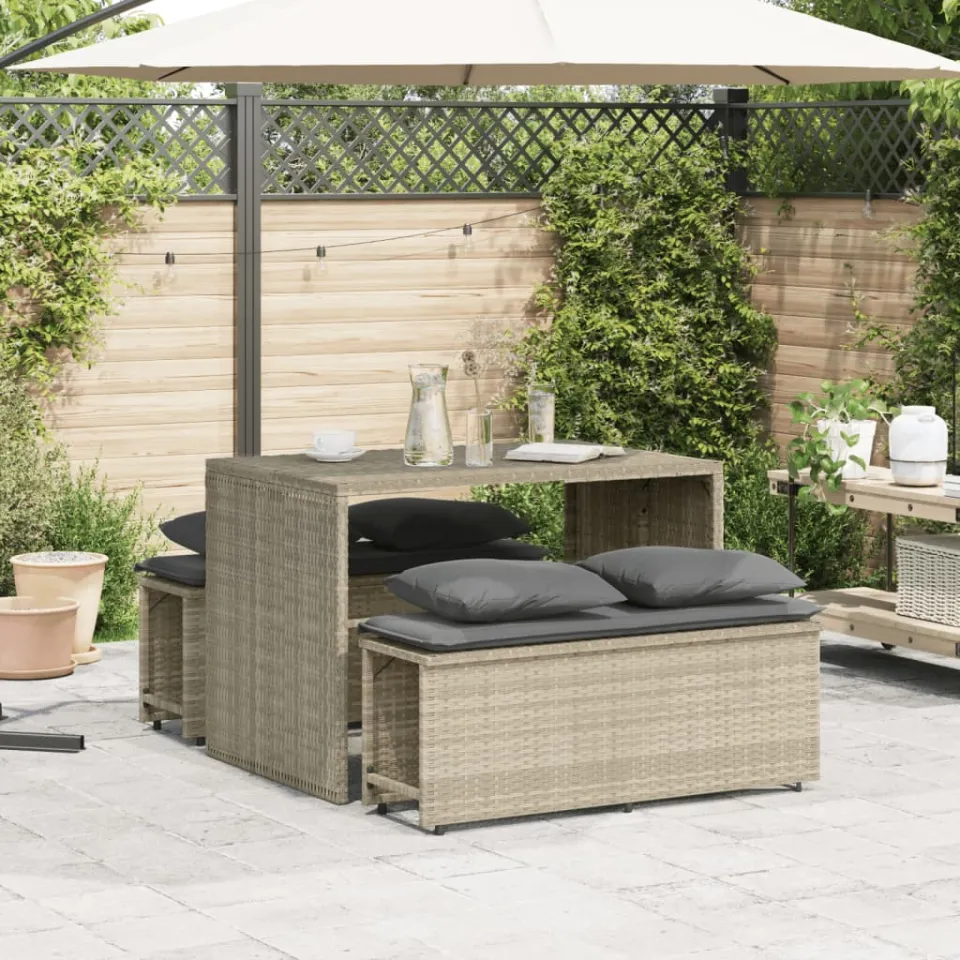 vidaXL 3-delige Tuinset met kussens poly rattan lichtgrijs grijs, foto 3