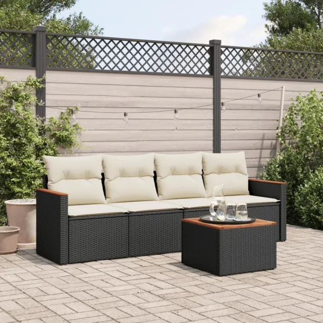 vidaXL 5-delige Loungeset met kussens poly rattan zwart, foto 2