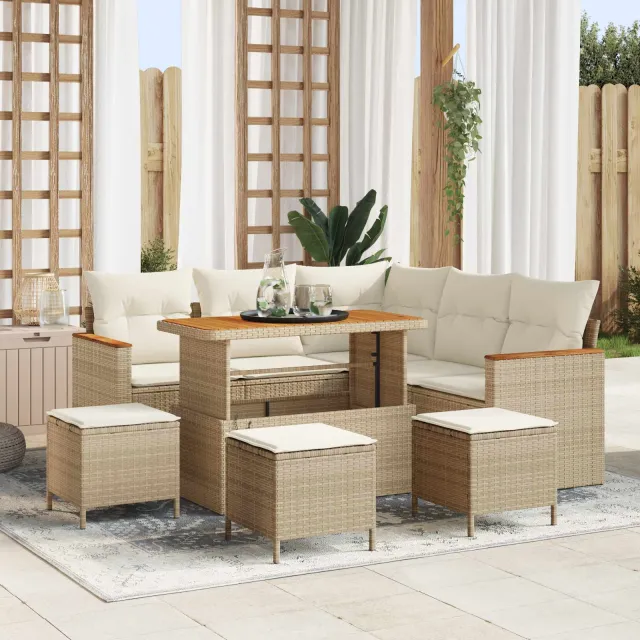 vidaXL Tuinbankenset 9 st Beige poly rattan, foto 2