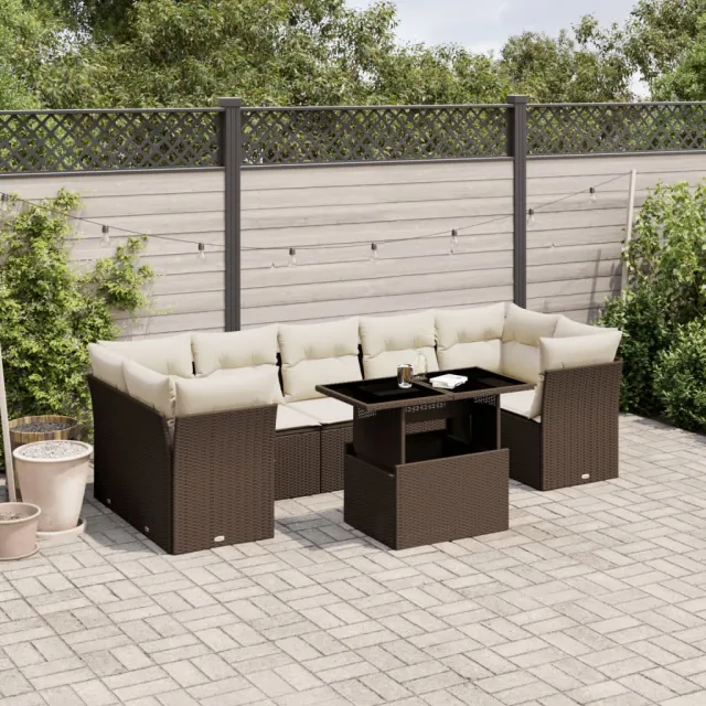 vidaXL 8-delige Loungeset met kussens poly rattan bruin, foto 2