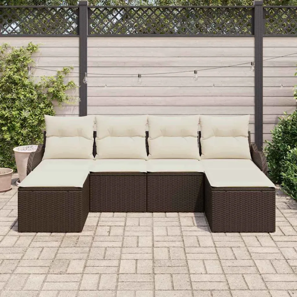 vidaXL Tuin Sofa Set 6 st Bruin en wit poly rattan, foto 3
