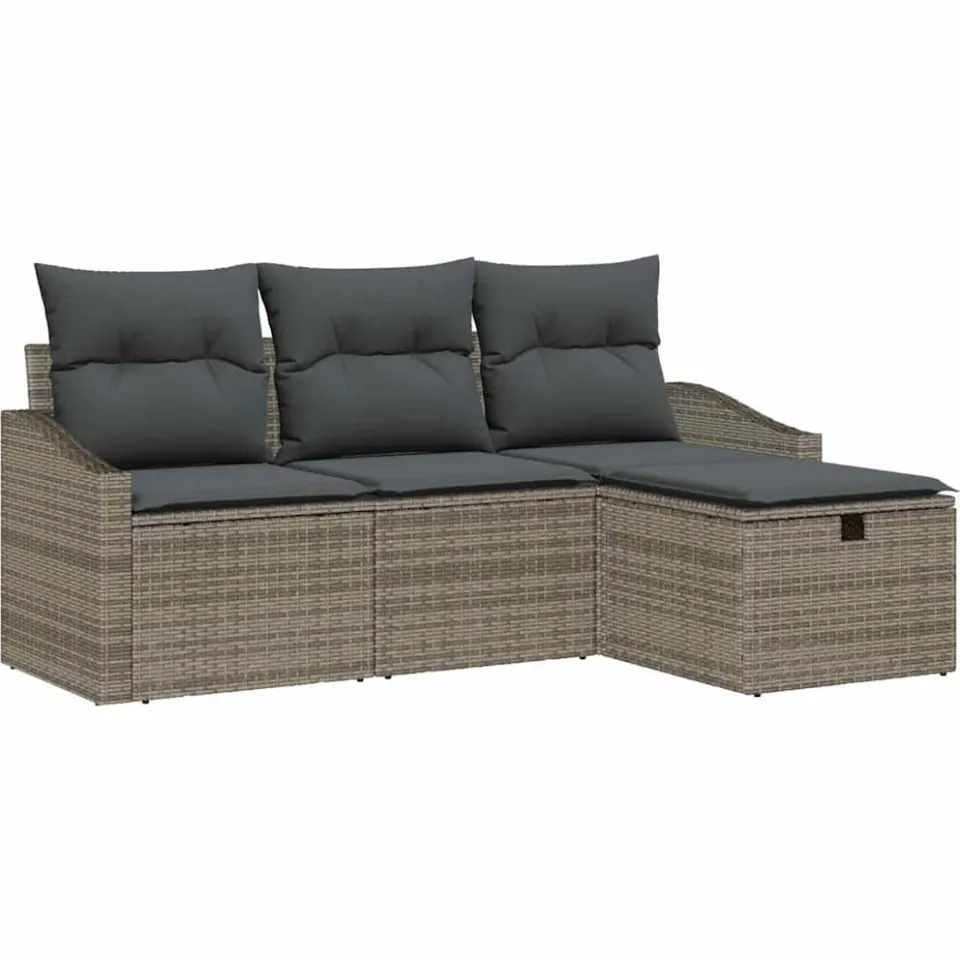 vidaXL Bankstel 4 st poly rattan Grijs