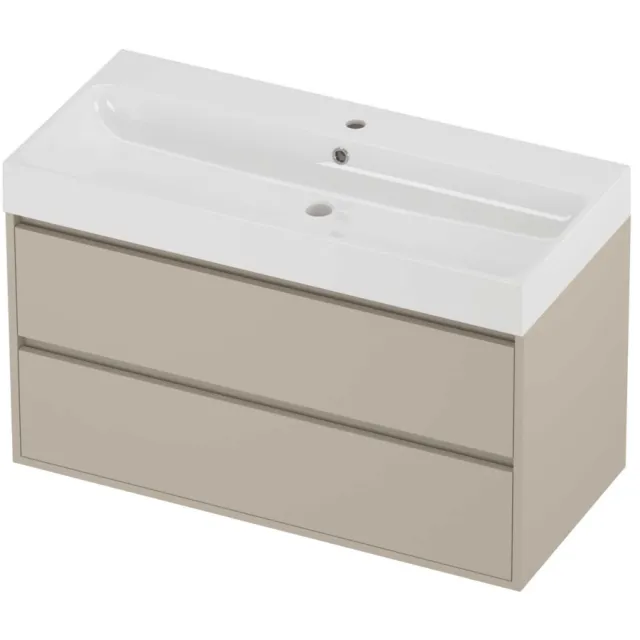 Proline Podium Badmeubelset Polystone Loft 1 Kraangat Greeploos 100x46x62 cm Glans Wit Soft Linen Beige