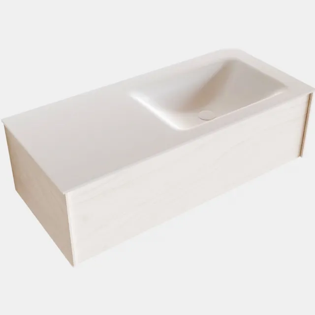 Boss & Wessing Badkamermeubel BWS Madrid Wit 100x45x30 cm Mat Witte Solid Surface Wastafel Rechts (1 kraangat)