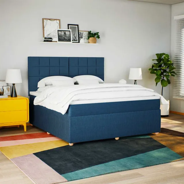 vidaXL Boxspring met matras stof blauw 180x200 cm