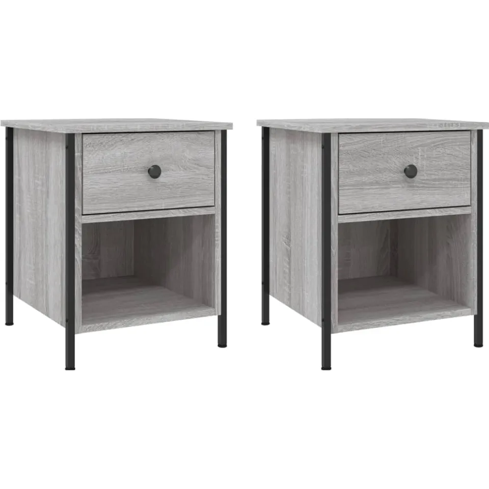vidaXL Nachtkastjes 2 st 40x42x50 cm bewerkt hout grijs sonoma eiken, foto 3