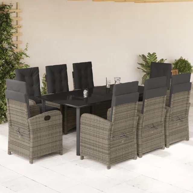vidaXL 9-delige Tuinset met kussens poly rattan grijs, foto 2