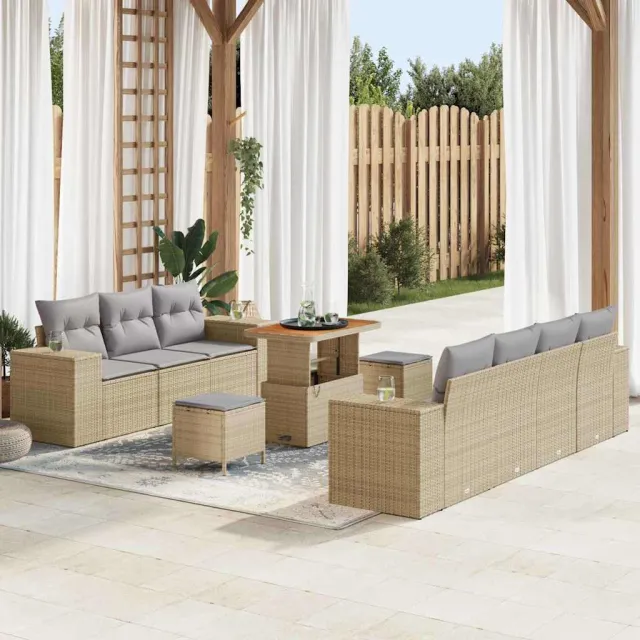 vidaXL Tuin Sofa Set 10 st Beige poly rattan, foto 2