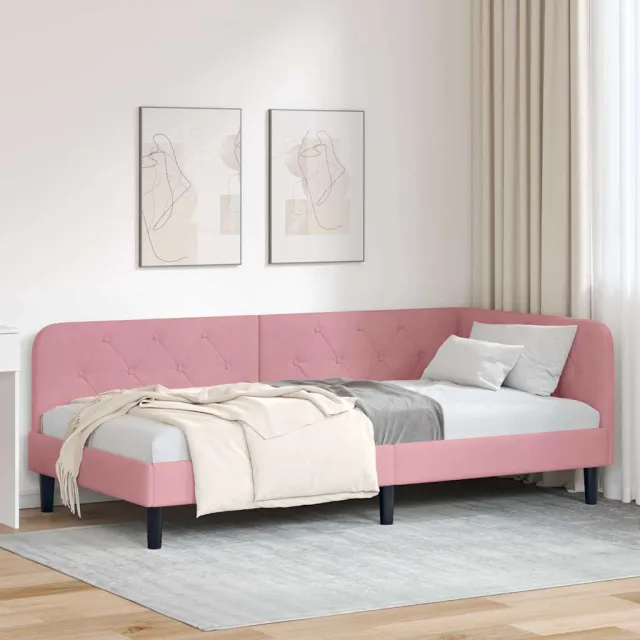 vidaXL Hoekbedframe Roze 100 x 200 cm fluweel