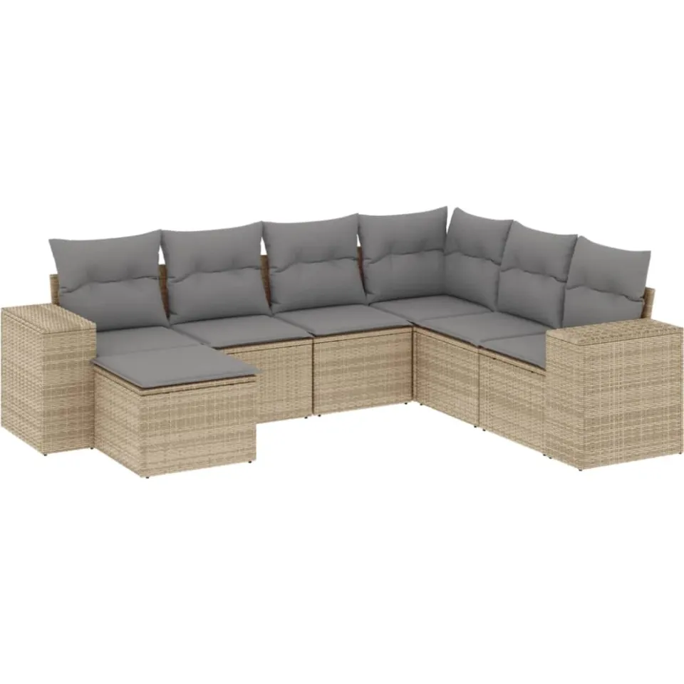 vidaXL 7-delige Loungeset met kussens poly rattan beige, foto 3
