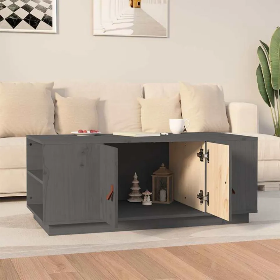 vidaXL Salontafel 100x50x41 cm massief grenenhout grijs, foto 3