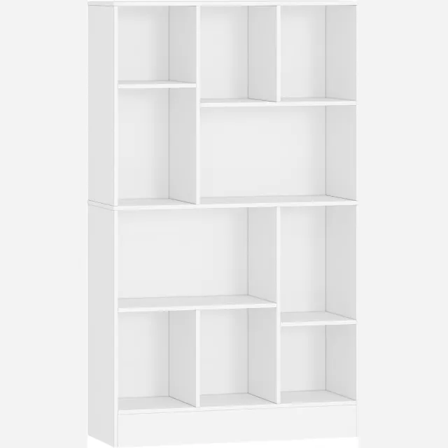 HILINSIE Boekenkast met 10 Niveaus, Verticaal en Horizontaal, 136 cm Wit