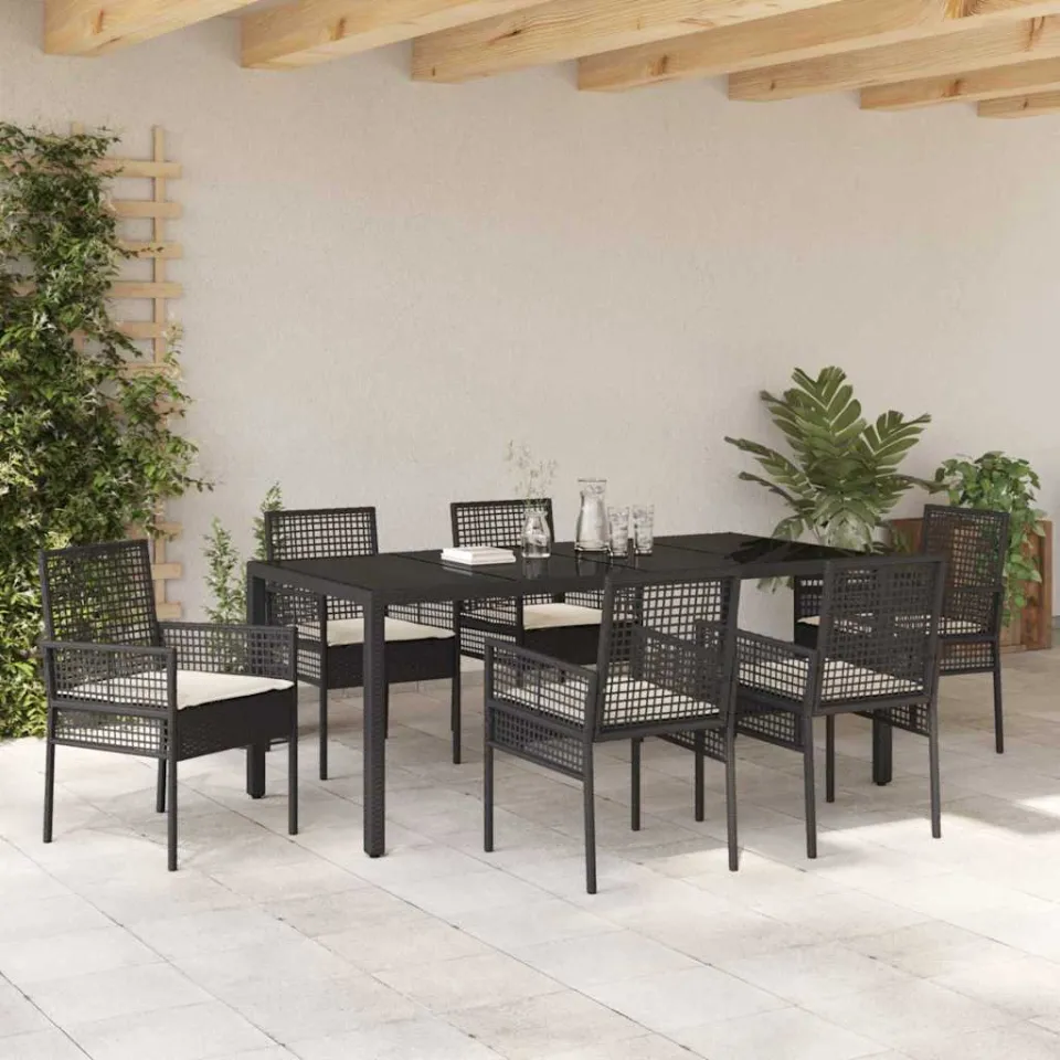 vidaXL Tuin eettafelset 7 st Zwart poly rattan, foto 3