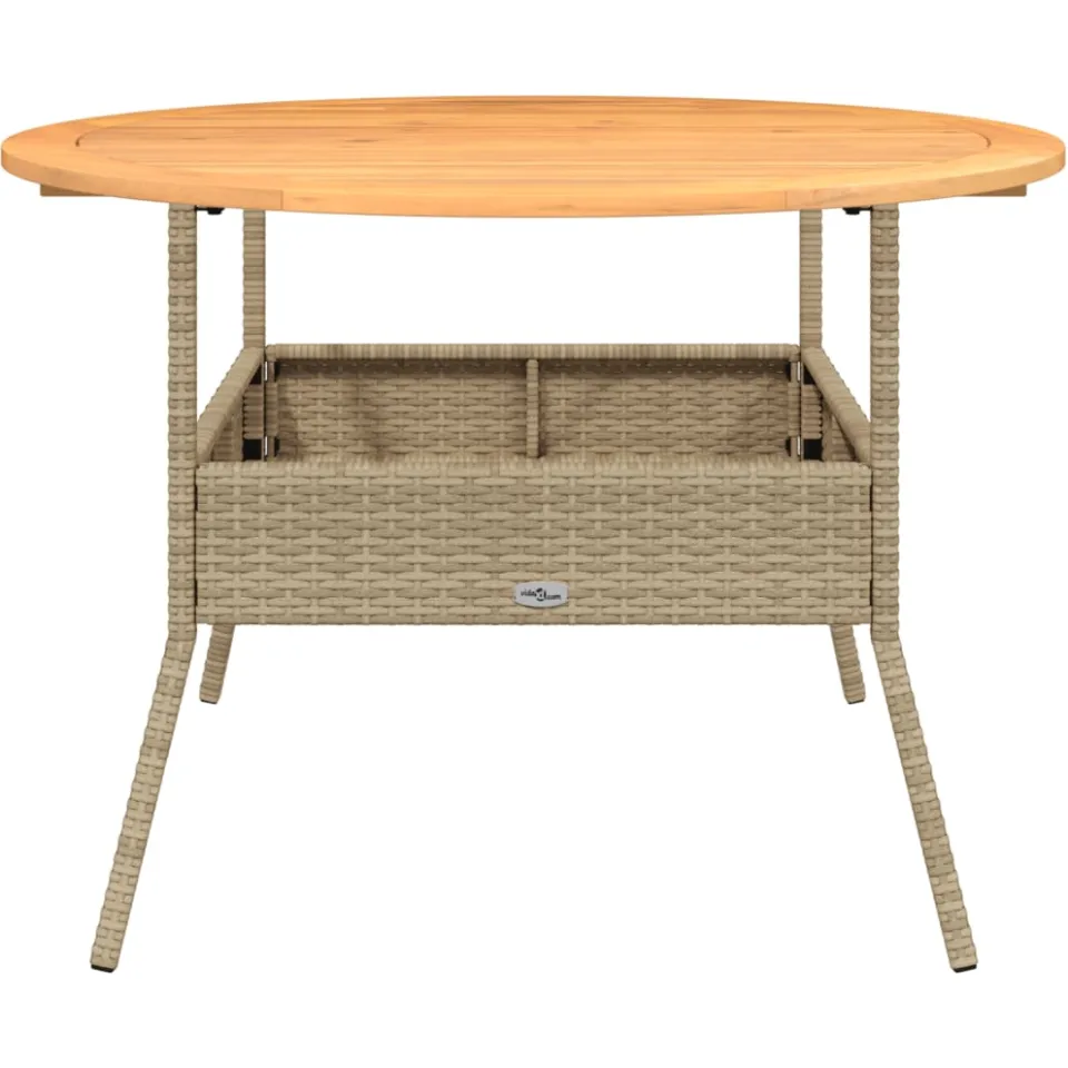 vidaXL Tuintafel met acaciahouten blad Ø110x71 cm poly rattan beige, foto 4