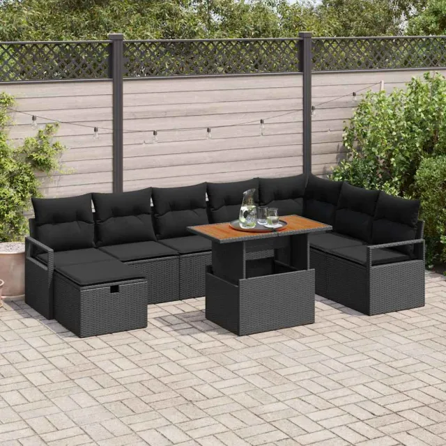 vidaXL Tuinbankenset 9 st Zwart poly rattan, foto 2