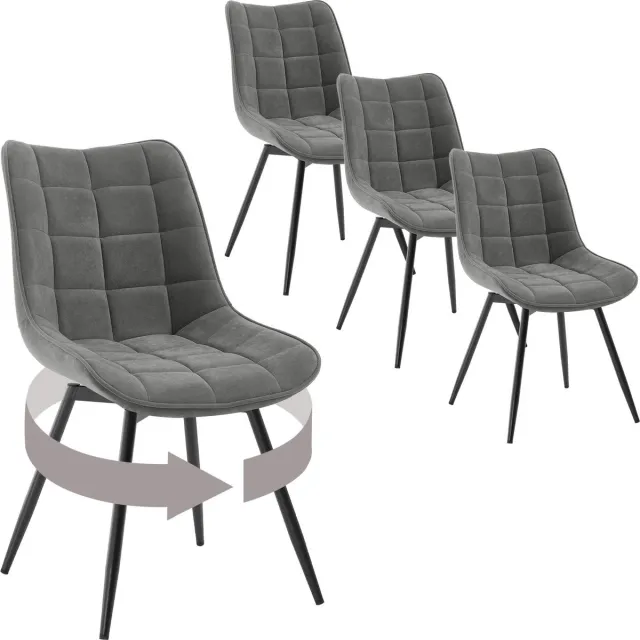 Cozy Cottage® 4-delige Set Draaibare Eetkamerstoelen – Fluwelen Gestoffeerde Stoelen – Zachte & Ergonomische Keukenstoelen – 360° Draaibaar – Voor Eetkamer, Woonkamer & Restaurant - Velvet - Grijs