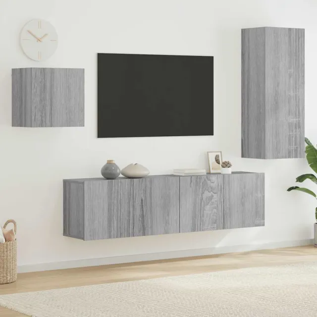 vidaXL 4-delige Tv-wandmeubelset bewerkt hout grijs sonoma, foto 2