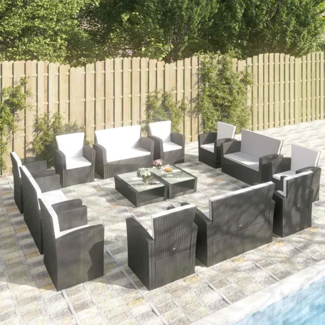 vidaXL 16-delige Loungeset met kussens poly rattan zwart, foto 2