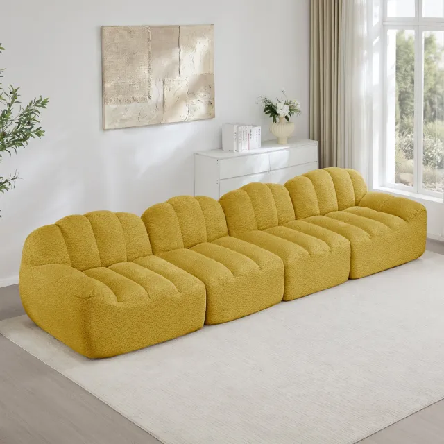 STILVORA Hoekbank 4-Zits - Modulair Met Ottoman En Diepe Zitting - Voor Woonkamer En Appartement - Cord Geel